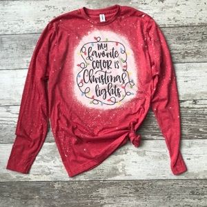 My Favorite Color is Christmas Lights Long Sleeve Distressed  t-shirt
